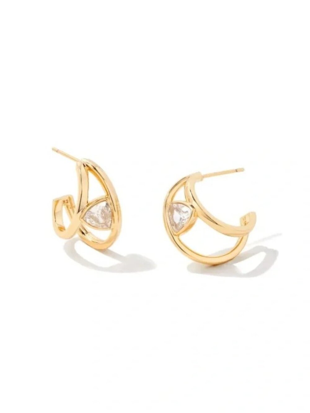 Kendra Scott Gold Arden Huggie Earrings in White Crystal NWT